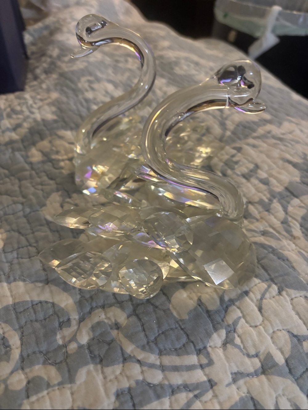 Crystal Swan Figurines - Clear Decorative Home Art